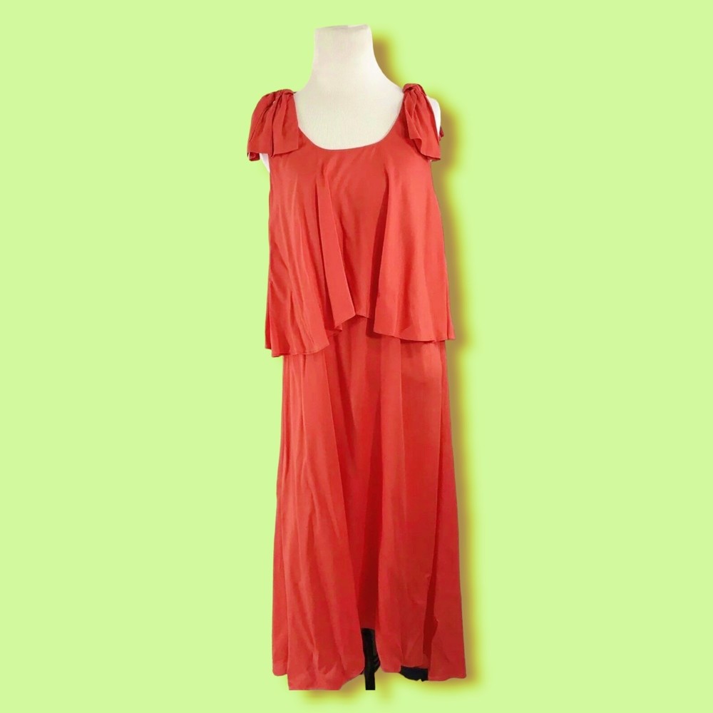 Whit Two Dress‎ 4P Tiered Maxi  Sleeveless Coral Tie Shoulder